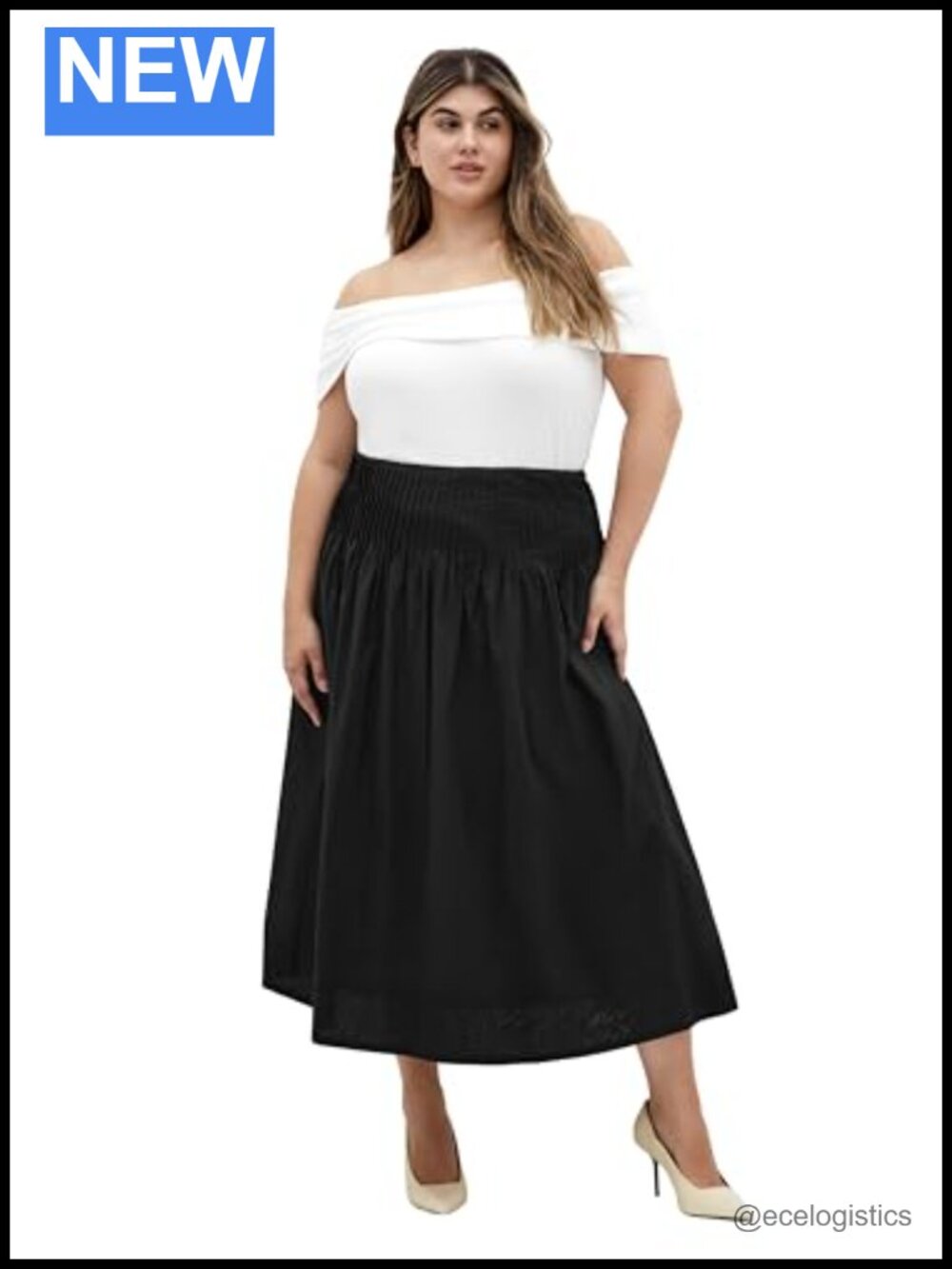 Plus Size 100% Cotton High Waist A-Line Midi Skirt Pleated Lined Work